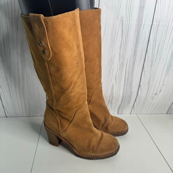 Ugg Shoes - UGG Josie Chestnut Suede Leather Tall Boots Women Size 7 EUR 38 Convertible Heel